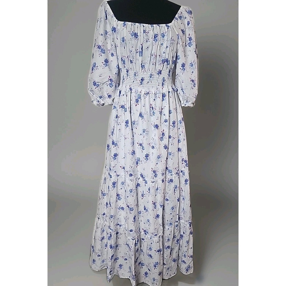 LoveShackFancy White and Blue Floral Maxi Dress